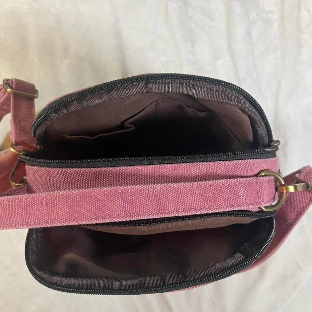 Pink canvas Crossbody Bag With Embroidered Design Boho Festival Summer Spring‎